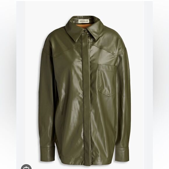 Nicholas Vegan Leather Green shirt Flawed - Picture 6 of 8
